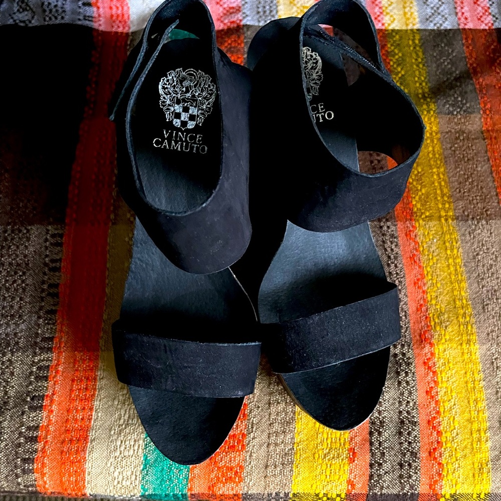 Vince Camuto Black Suede Wedge Sandals